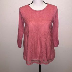 Rewind pink embroidered lace 3/4 sleeve blouse